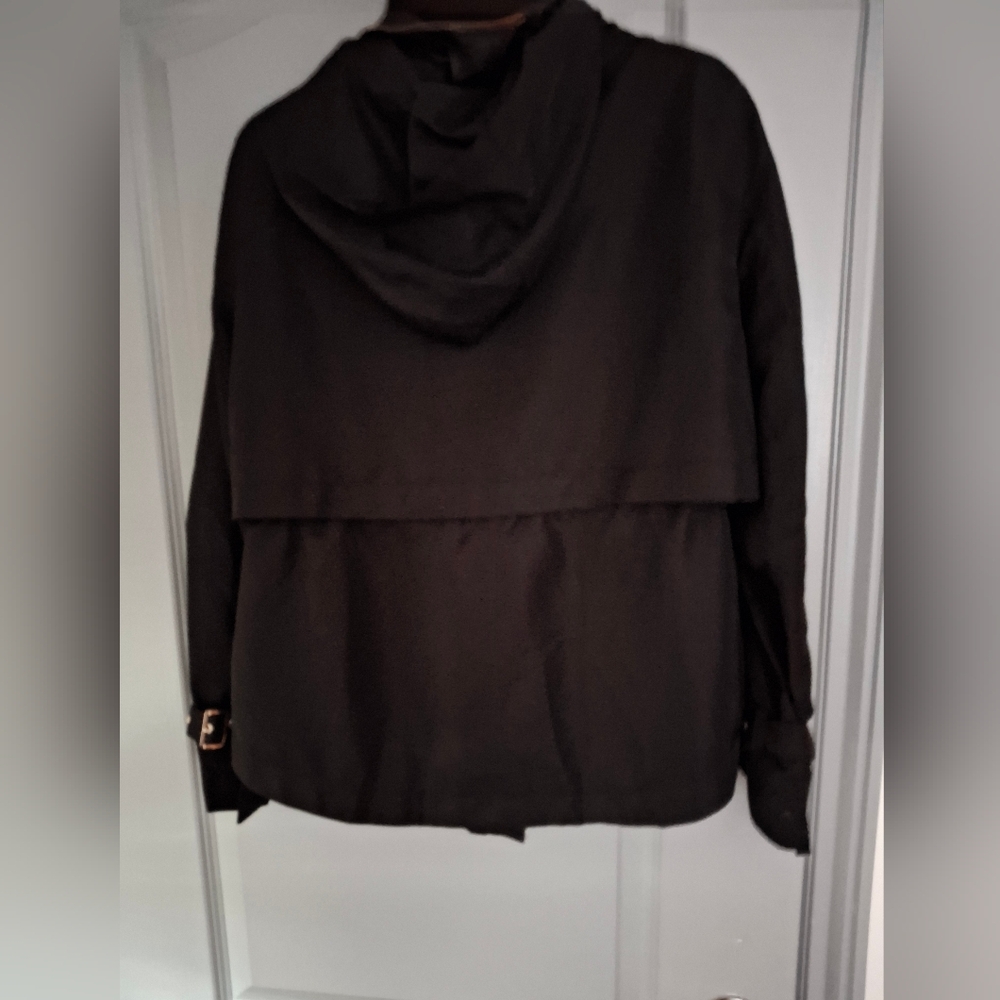 Sale🎯 Zara. NWOT. Black Trench Coat Zippered Hood And Adjustable Sleeves Size S - Picture 2 of 15